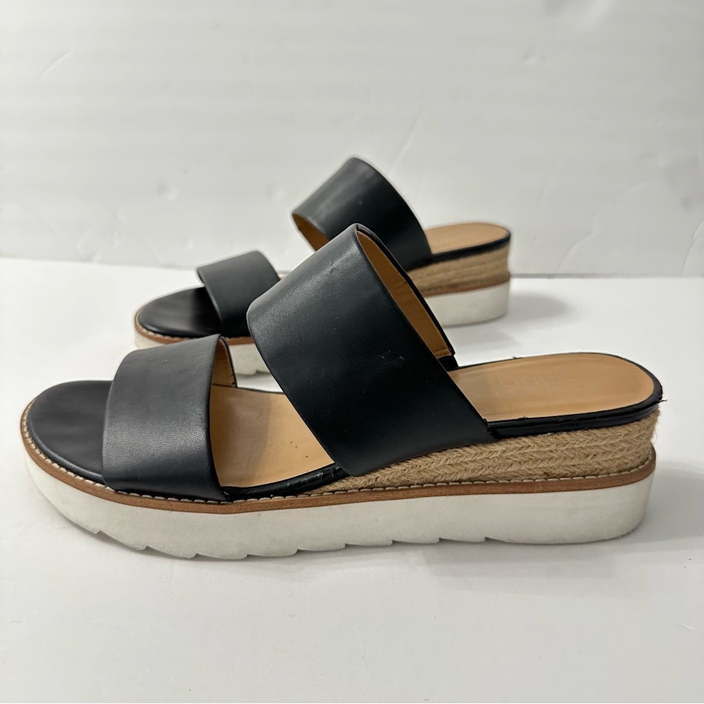 Franco Sarto Sandals Women Sz 11 Black Espadrille Slide Open Toe Chunky Platform